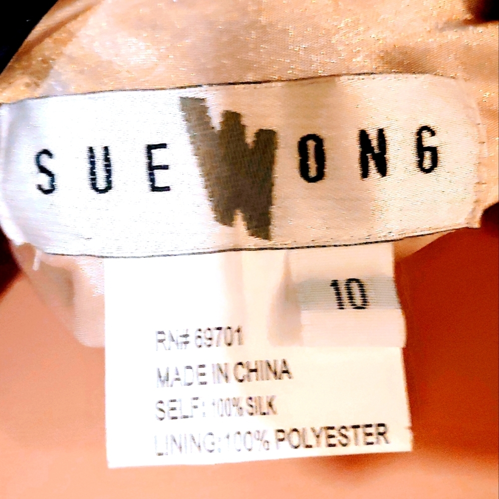 NEW SUE WONG 10 SILK CHIFFON BLUE BLACK WHITE V LOW CUT DRESS - Picture 8 of 9